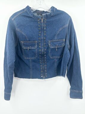 Starwear Jeans Dark Wash Denim‎ Jacket • Eyelet Detail • Raw Hem • Streetwear 1X